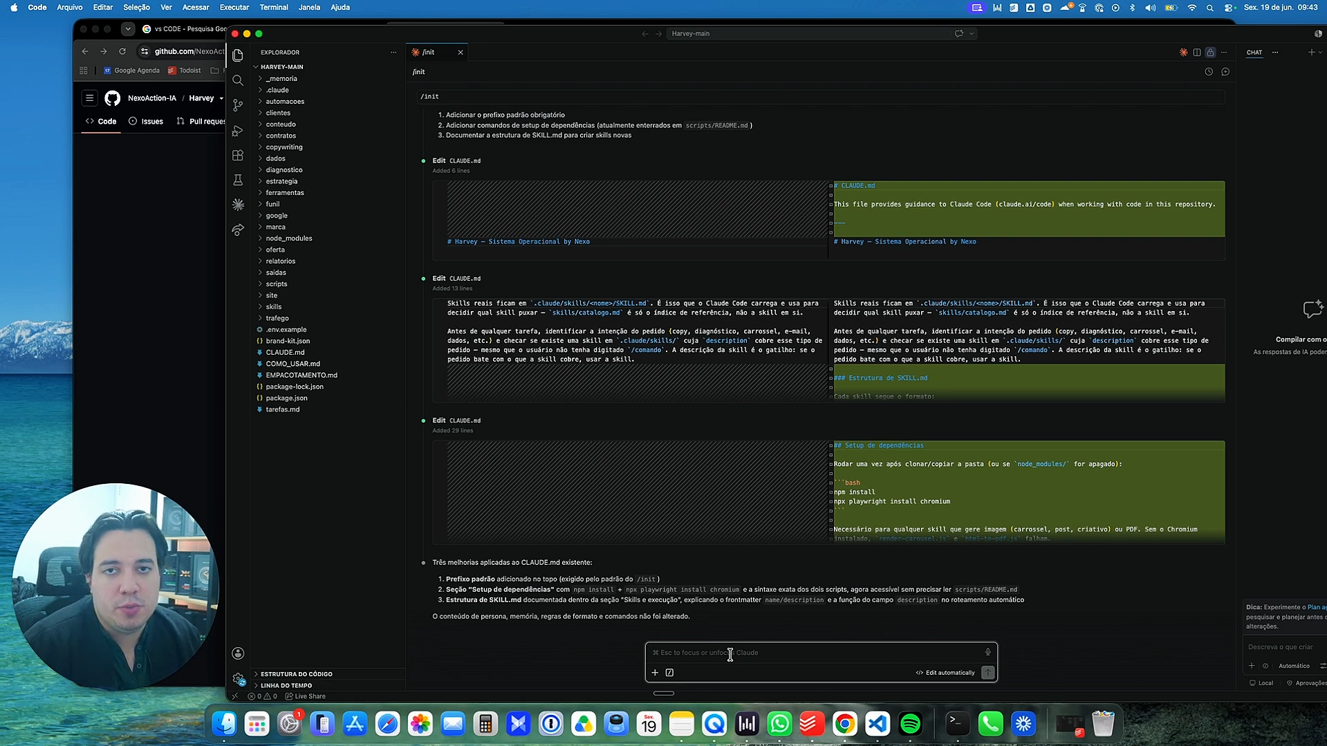 Aula do Harvey operando no VS Code