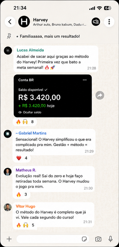Print de feedbacks de alunos na comunidade do WhatsApp
