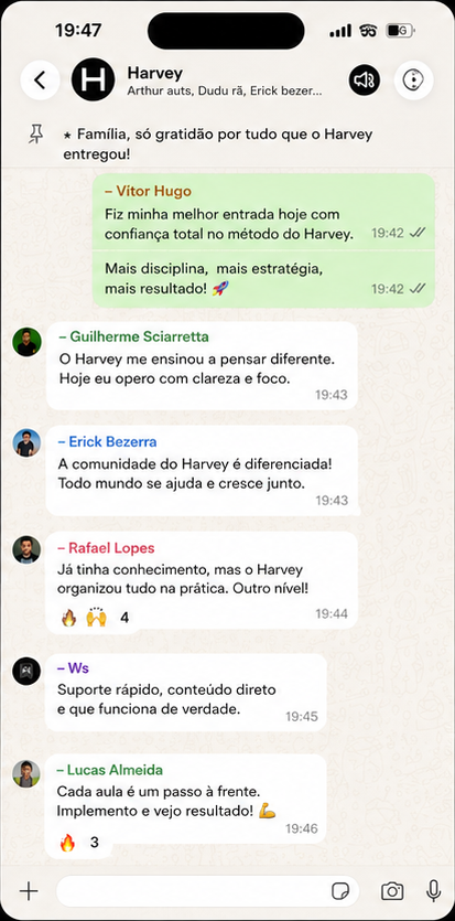 Print de feedbacks de alunos na comunidade do WhatsApp