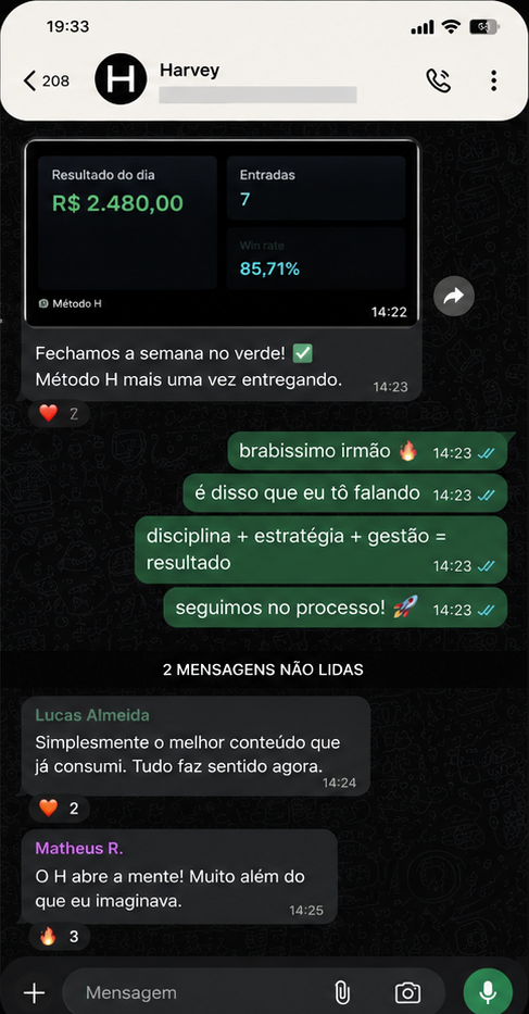 Print de resultado compartilhado na comunidade do WhatsApp