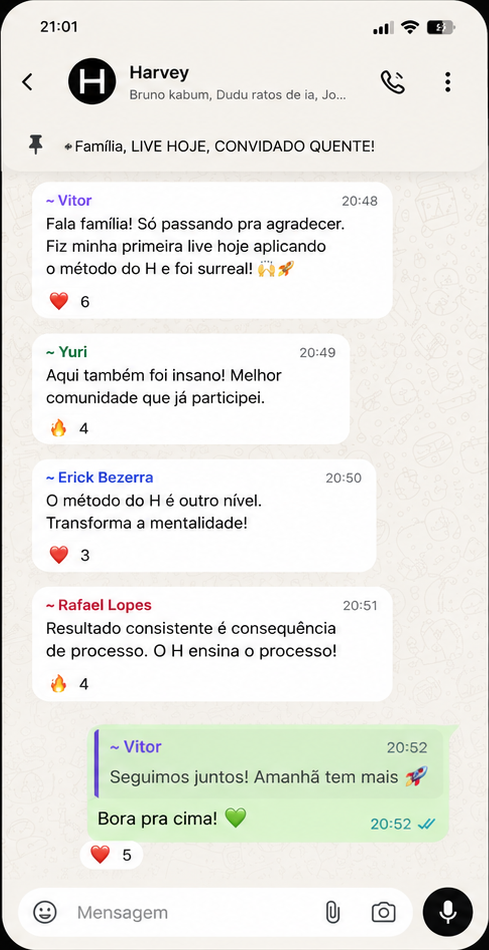 Print de feedbacks de alunos na comunidade do WhatsApp